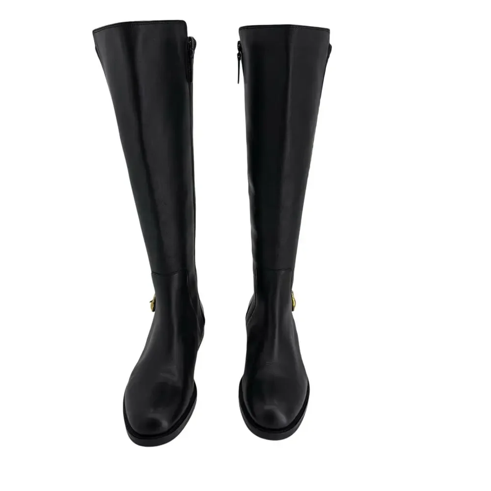 Cole Haan Black Leather Gold Buckle Clover Knee High Boots Womens 8